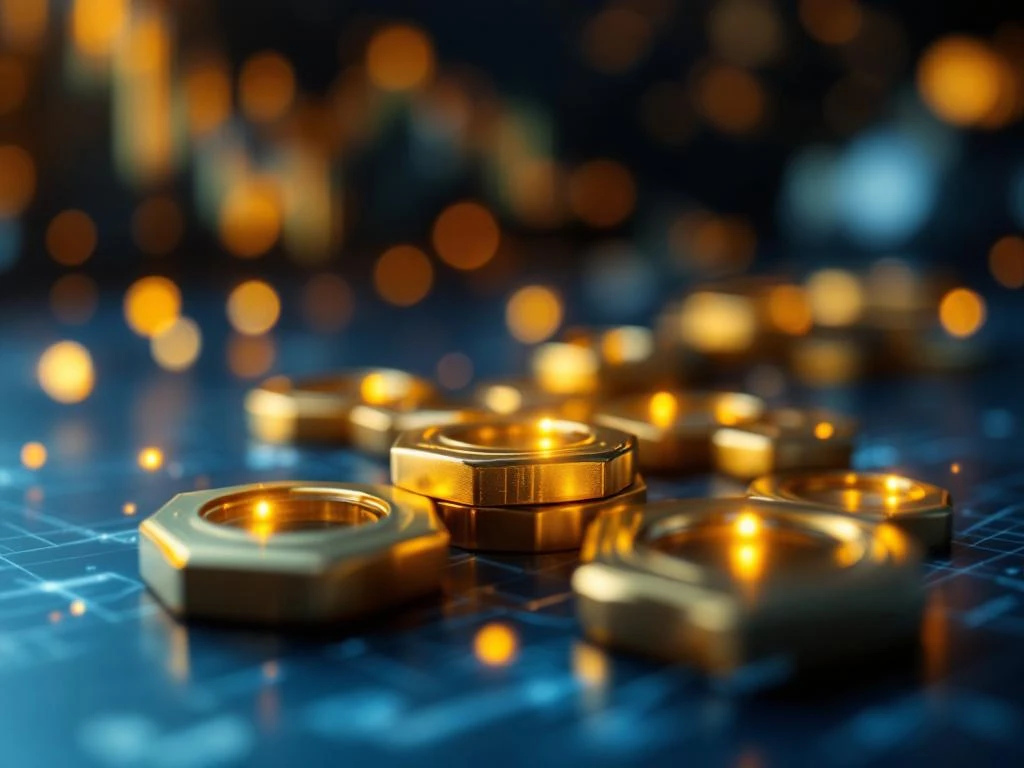 Gouden sleutels in spiraalvorm die softwarelicenties vertegenwoordigen, zwevend boven donkerblauwe ondergrond