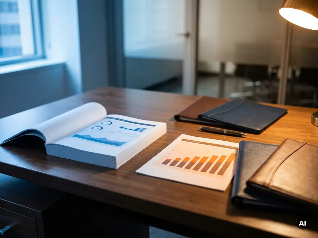 Twee softwarelicentiedocumenten naast elkaar op een zakelijk bureau, omringd door contractmappen en een pen, in blauw en amber kantoorlicht.